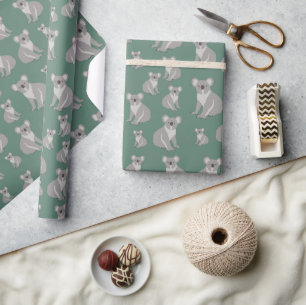 Cute Koala Eucalyptus Grönt Mönster Presentpapper