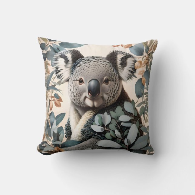 Cute Koala Eucalyptus Lövs Kudde (Framsida)