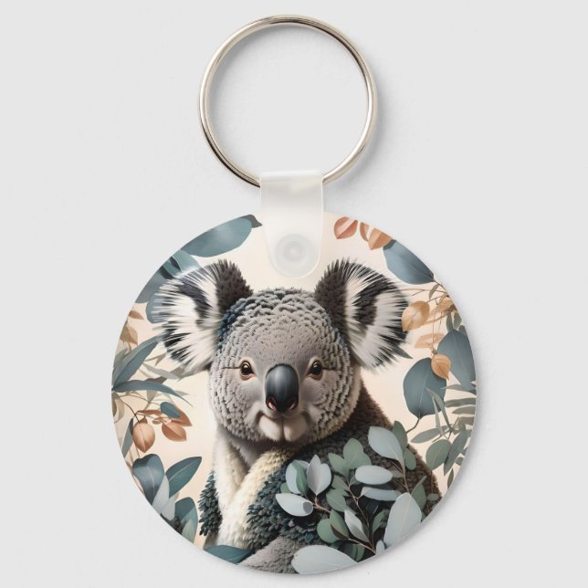Cute Koala Eucalyptus Lövs Nyckelring (Framsida)