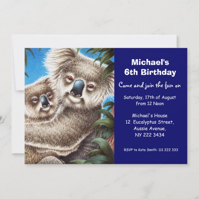 Cute Koala Födelsedagsfest inbjudan (Framsida)