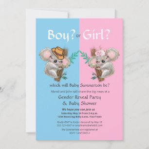 Cute Koala Gender Reveal Party/Baby Shower Inbjudningar