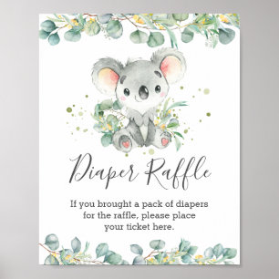 Cute Koala Greenery Baby Shower Diaper Raffle Sign Poster