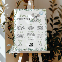 Cute Koala Greenery Birthday Milestone Sign Poster