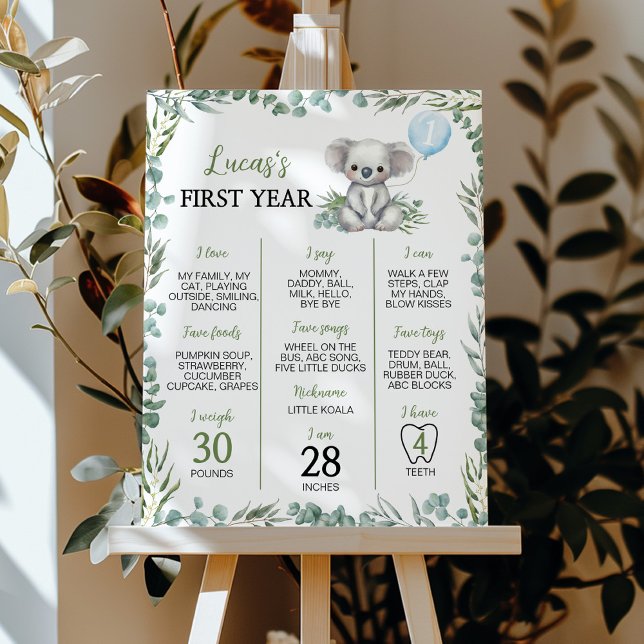 Cute Koala Greenery Birthday Milestone Sign Poster (Skapare uppladdad)