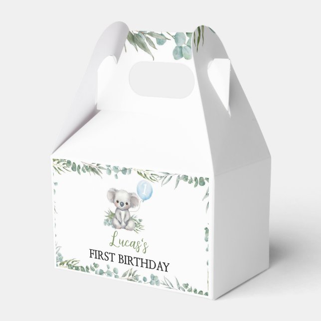 Cute Koala Greenery Boy Birthday Favor Boxes Presentaskar (Framsidan Sidan)