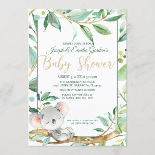 Cute Koala Grönt Kön Neutral Baby Shower Inbjudningar