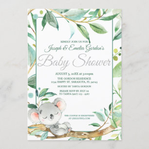 Cute Koala Grönt Kön Neutral Baby Shower Inbjudningar
