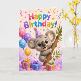 Cute Koala Happy Birthday Card for Kids | Adorable Kort