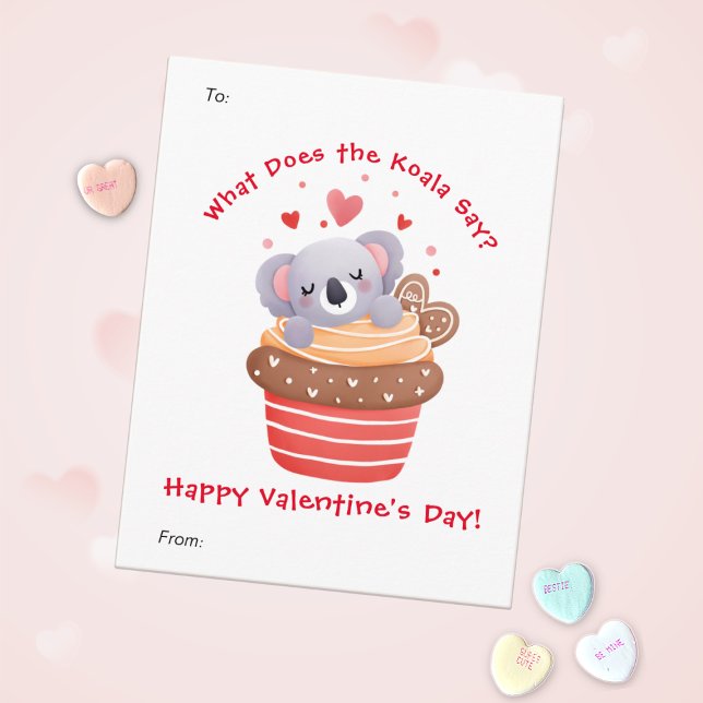Cute Koala i Cupcoa Anpassningsbar Kids Valentinda Julkort (Skapare uppladdad)
