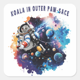 Cute Koala i Outer Tass-sace, Koala Astronaut Fyrkantigt Klistermärke