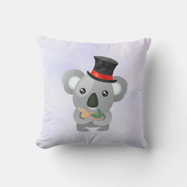 Cute Koala i Svarta Top hat Kudde (Framsida)