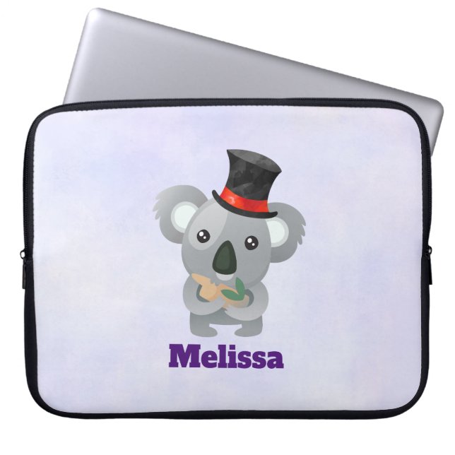 Cute Koala i Svarta Top hat Laptop Fodral (Framsidan)