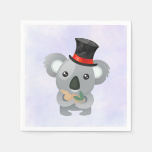 Cute Koala i Svarta Top hat Pappersservett