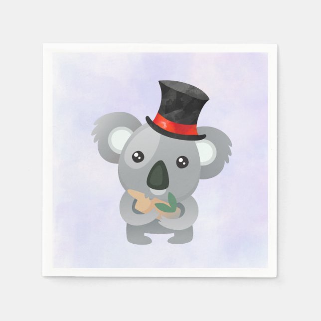 Cute Koala i Svarta Top hat Pappersservett (Framsidan)