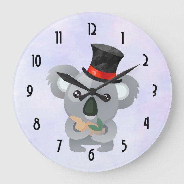 Cute Koala i Svarta Top hat Stor Klocka (Framsida)