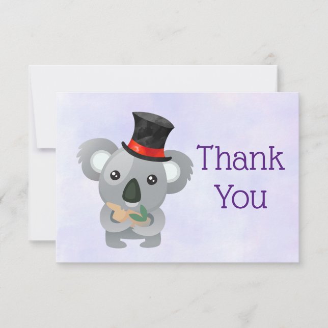 Cute Koala i Svarta Top hat Tack Inbjudningar (Framsida)