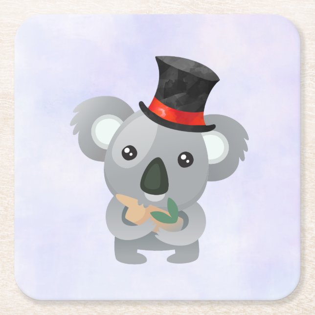 Cute Koala i Svarta Top hat Underlägg Papper Kvadrat (Framsidan)