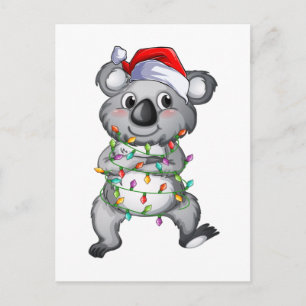 Cute koala in christmas ljus vykort