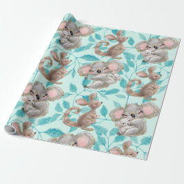 Cute Koala, Kangaroo Baby Grönt Wrapping Papper Presentpapper