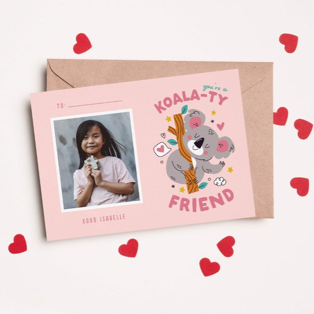 Cute Koala Kids Classroom Valentines Anteckningskort (cute koala bear kids classroom photo card for Valentine's Day )