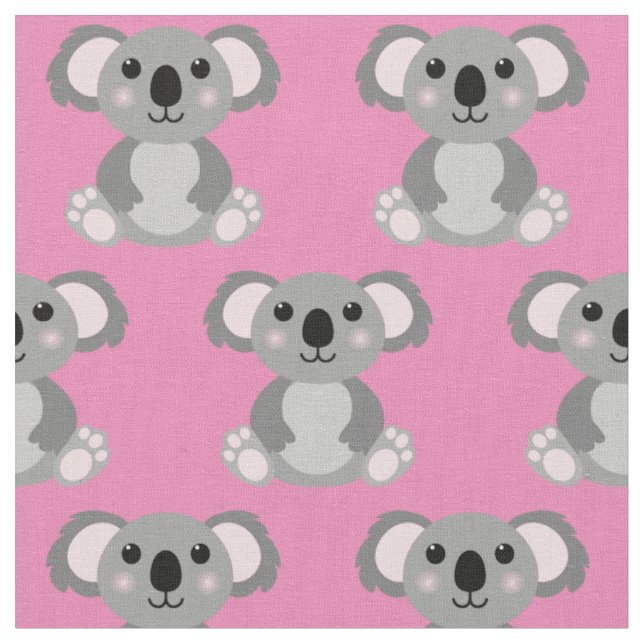 Cute Koala Kids Tecknad Rosa Girls Tyg (Närbild)