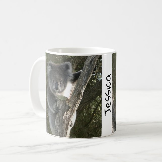 Cute Koala klättrar upp i Träd-kaffe Mugg (Framsida vänster)