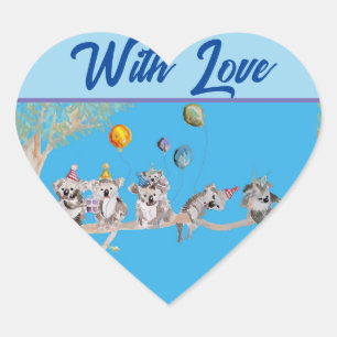 Cute Koala Koalas Blue Barn med Kärlek Hjärtformat Klistermärke