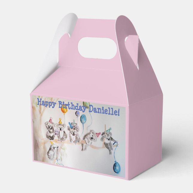 Cute Koala Koalas Girls Birthday Cake Favor Box Presentaskar (Framsidan Sidan)