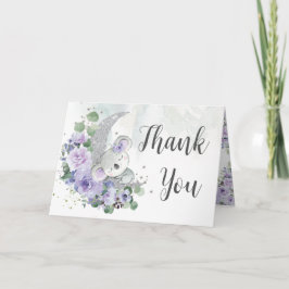 Cute Koala Lila Blommigt Måne Baby Shower Birthday Tack Kort