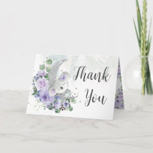 Cute Koala Lila Blommigt Måne Baby Shower Birthday Tack Kort