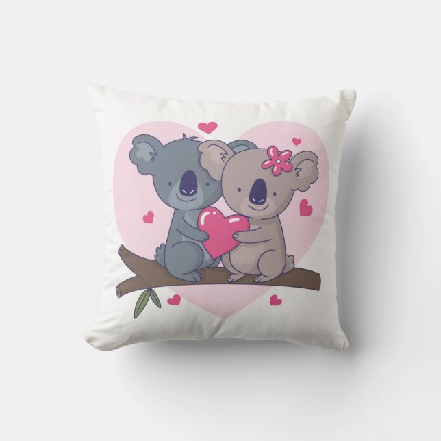 Cute Koala lite med Red Heart Kudde (Framsida)