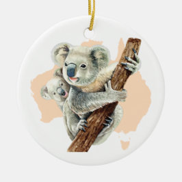 Cute Koala Mamma och Baby Julgransprydnad Keramik