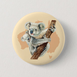 Cute Koala Mamma och Baby Knapp