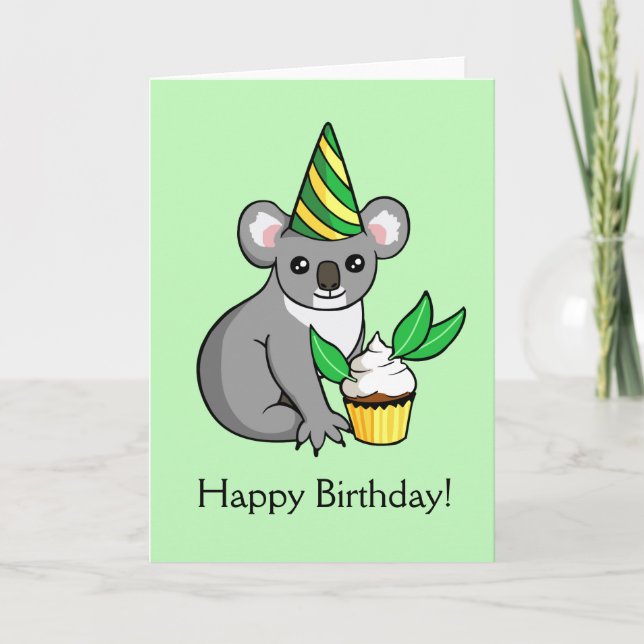 Cute Koala med Cake Teckning Grattis på födelsedag Kort (Framsida)