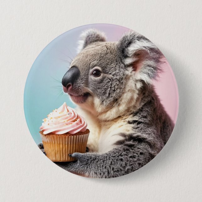 Cute Koala med Cupkaka Pastel Gradient Knapp (Framsida)