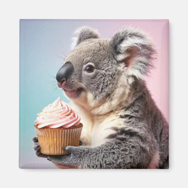 Cute Koala med Cupkaka Pastel Gradient Magnet (Framsidan)