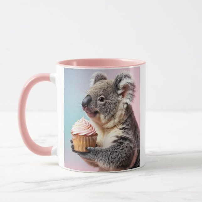 Cute Koala med Cupkaka Pastel Gradient Mugg (Vänster)