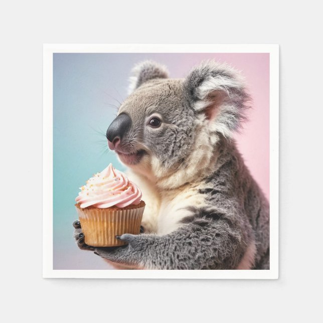 Cute Koala med Cupkaka Pastel Gradient Pappersservett (Framsidan)