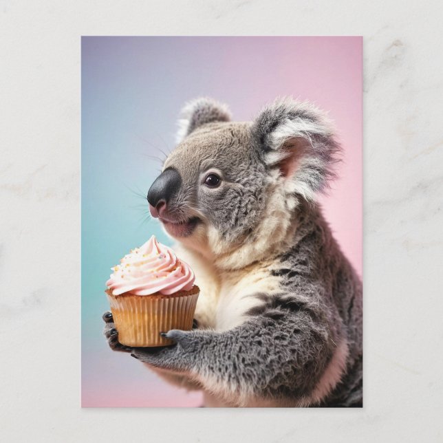 Cute Koala med Cupkaka Pastel Gradient Vykort (Framsida)