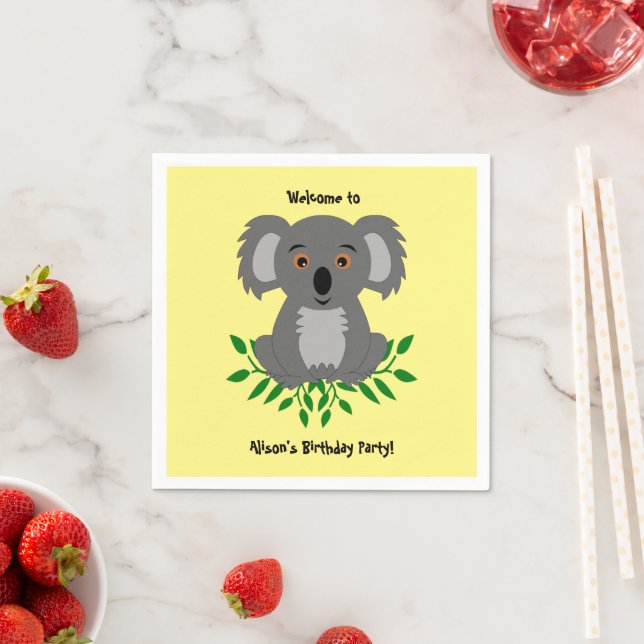 Cute koala med eucalyptus barns födelsedag napkins pappersservett (Insitu)
