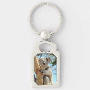 Cute Koala Metall Keychain Rektangulärt Silverfärgad Nyckelring