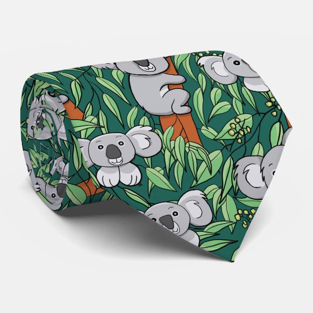 Cute Koala Mönster Mörk grönt Slips (Rullad)