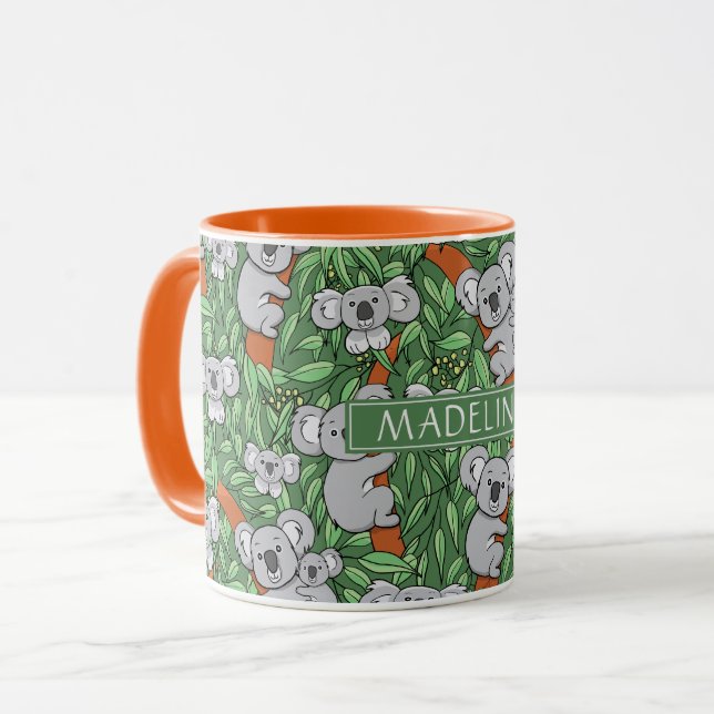 Cute Koala Mönster personalize Grönt Mugg (Framsida vänster)