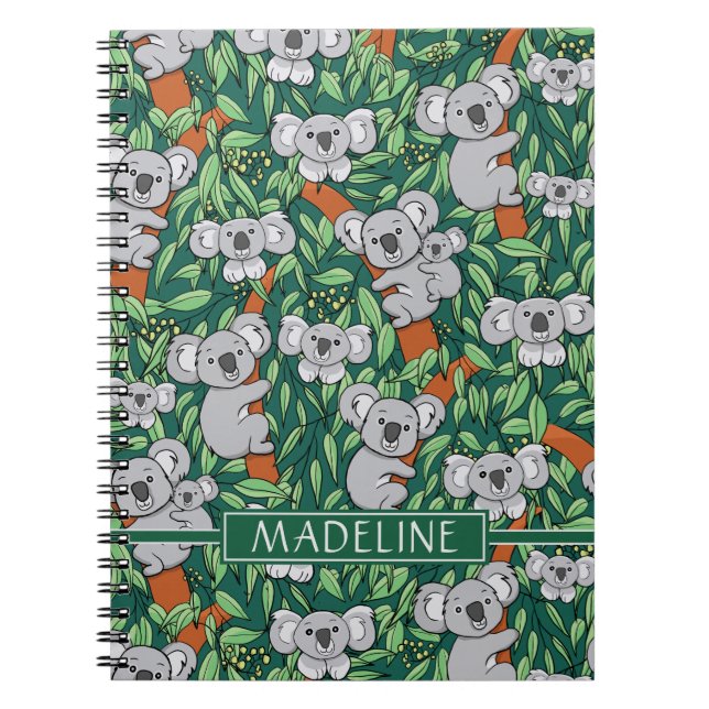 Cute Koala Mönster Personalize Hunter Grönt Anteckningsbok (Framsidan)