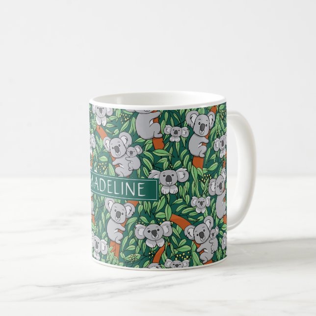 Cute Koala Mönster Personalize Hunter Grönt Kaffemugg (Framsida höger)