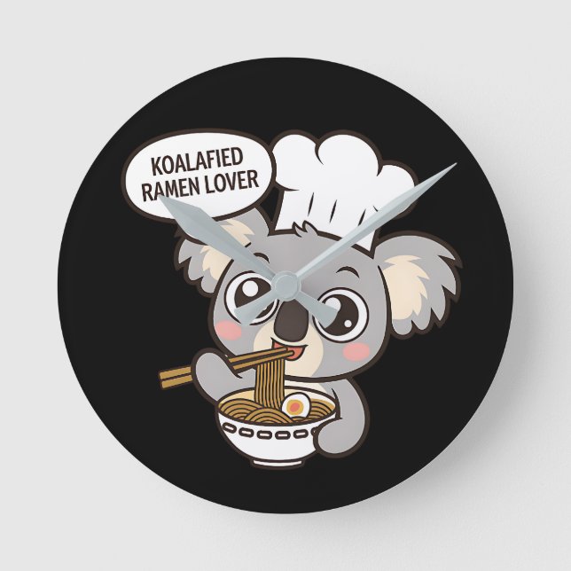 Cute Koala njuter av Ramen Rund Klocka (Framsida)