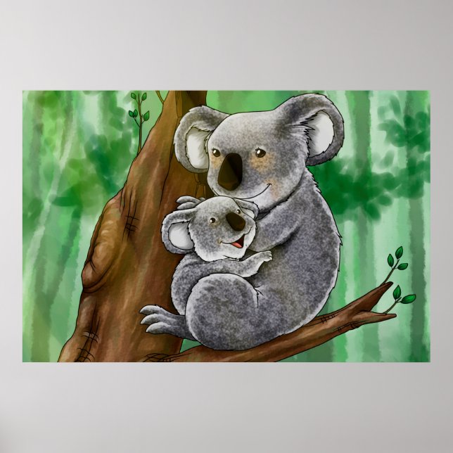 Cute Koala och Baby Poster (Framsidan)