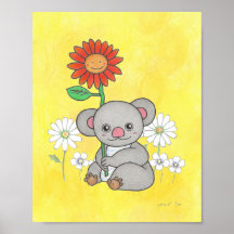 Cute Koala och blommor poster