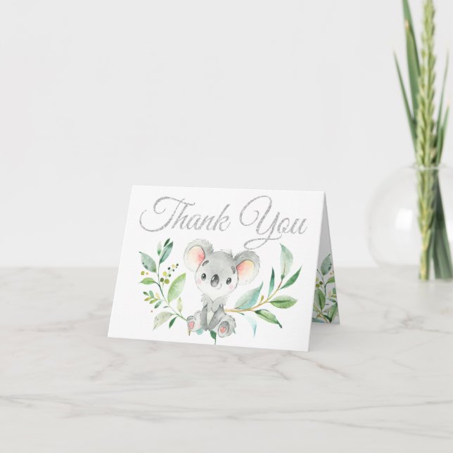 Cute Koala och Eucalyptus Baby Shower Tack Kort (Framsida)