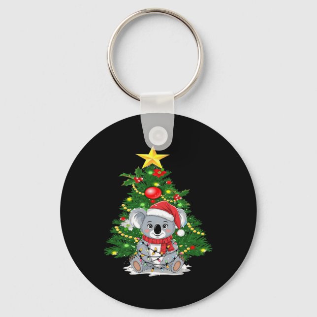 Cute Koala och Julgran Koala Älskare Christma Nyckelring (Framsida)
